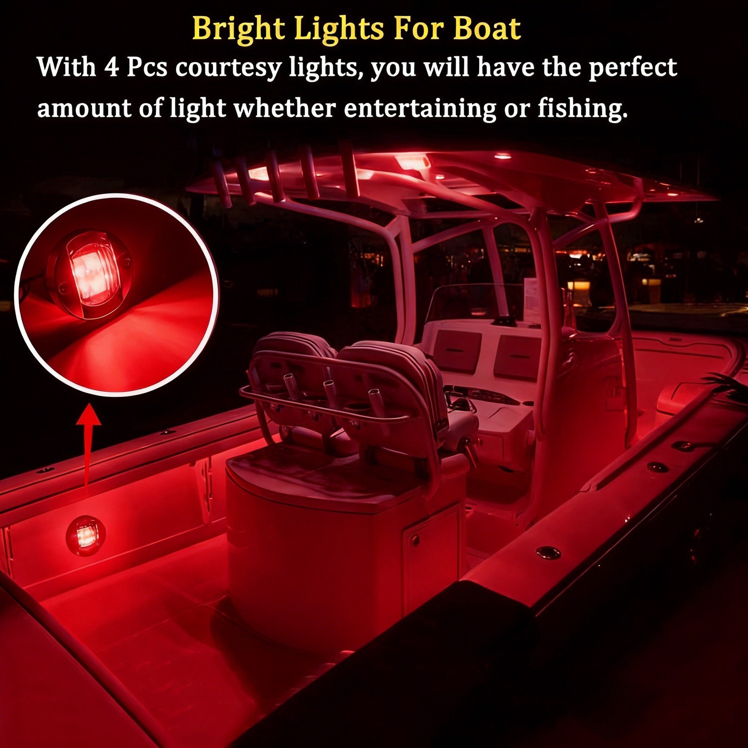 4X Red Round Marine Boat LED Courtesy Lights Cabin Deck Stern Navigatioin Light