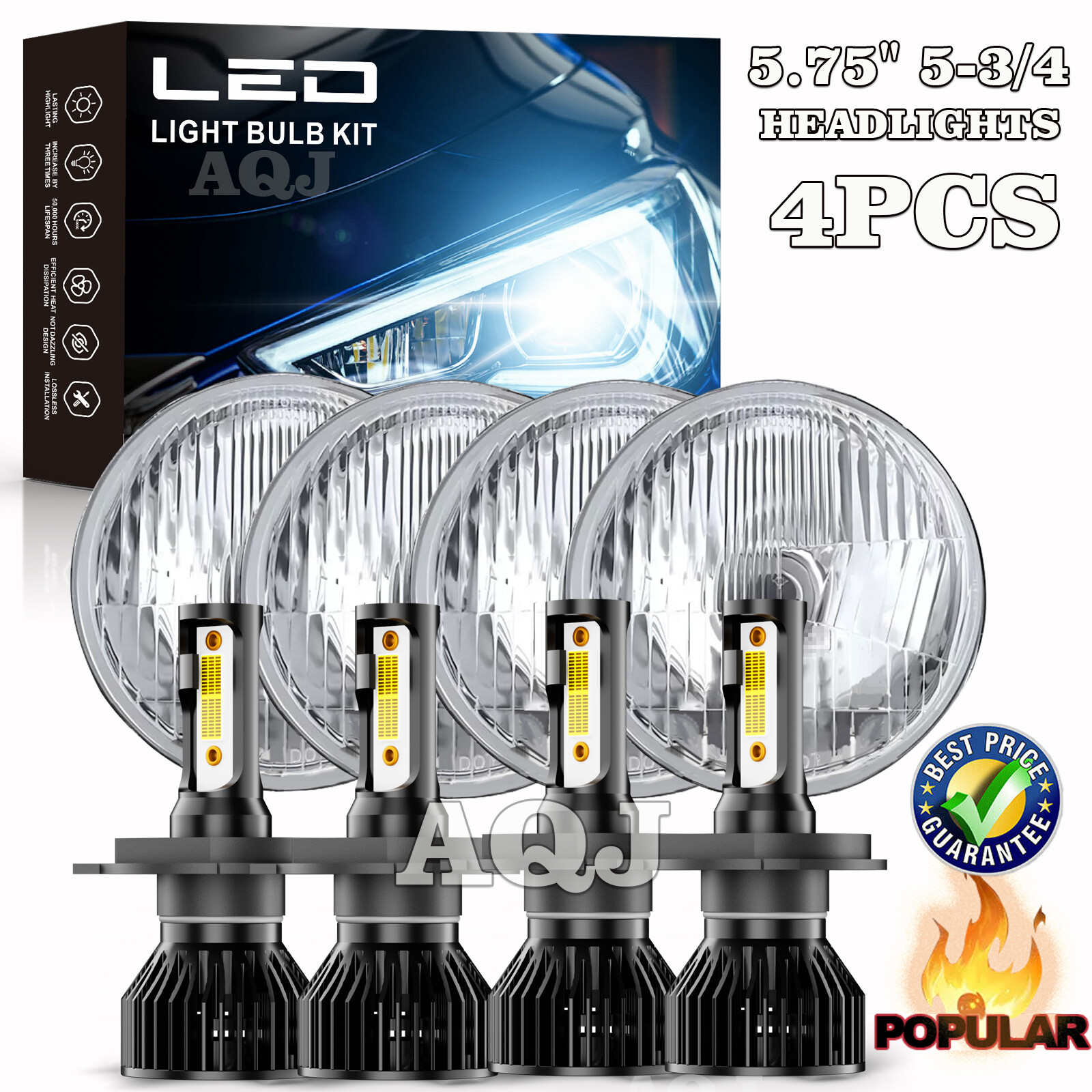 4pcs 5.75inch 5-3/4 H5001 H5006 LED Headlights For Peterbilt 359 379