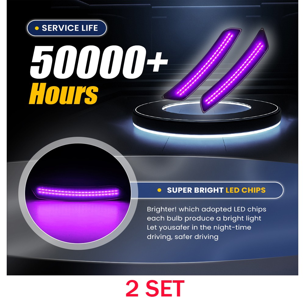 2 Row LED Purple Light Side Marker 8X Fits 2016-23 Camaro Smoked Lens Direct Fit