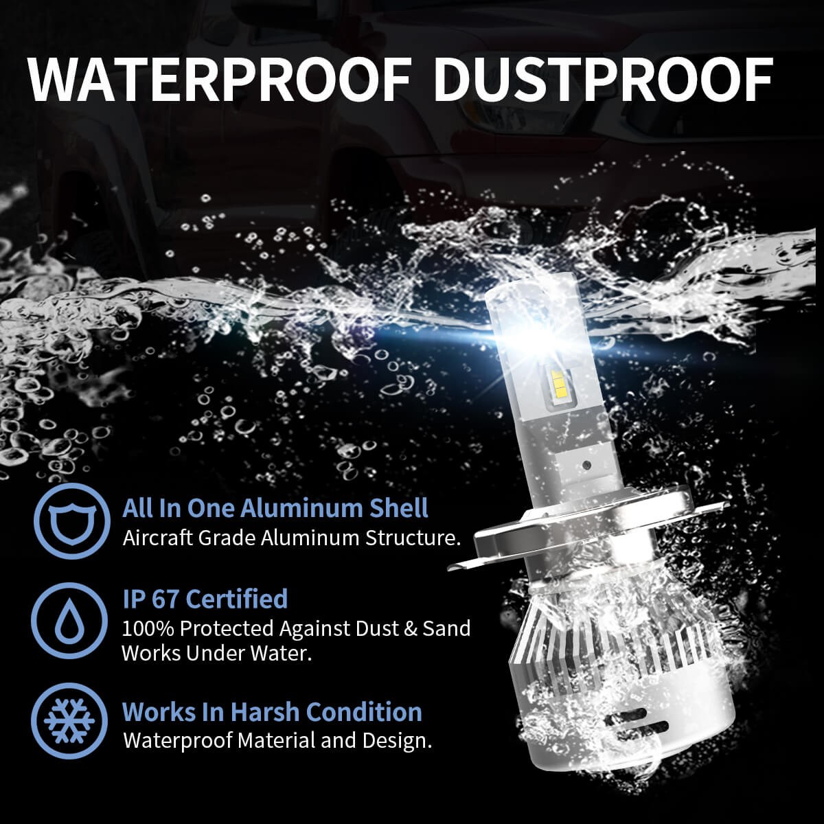 LASFIT H4 9003 LED Headlight Bulb High Low Beam 10000LM 100W Super Bright White