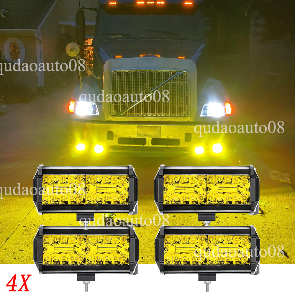 4x 7″ Yellow LED Driving Light Spot Pods Fog Lamps Fit Peterbilt Mack Semi Truck