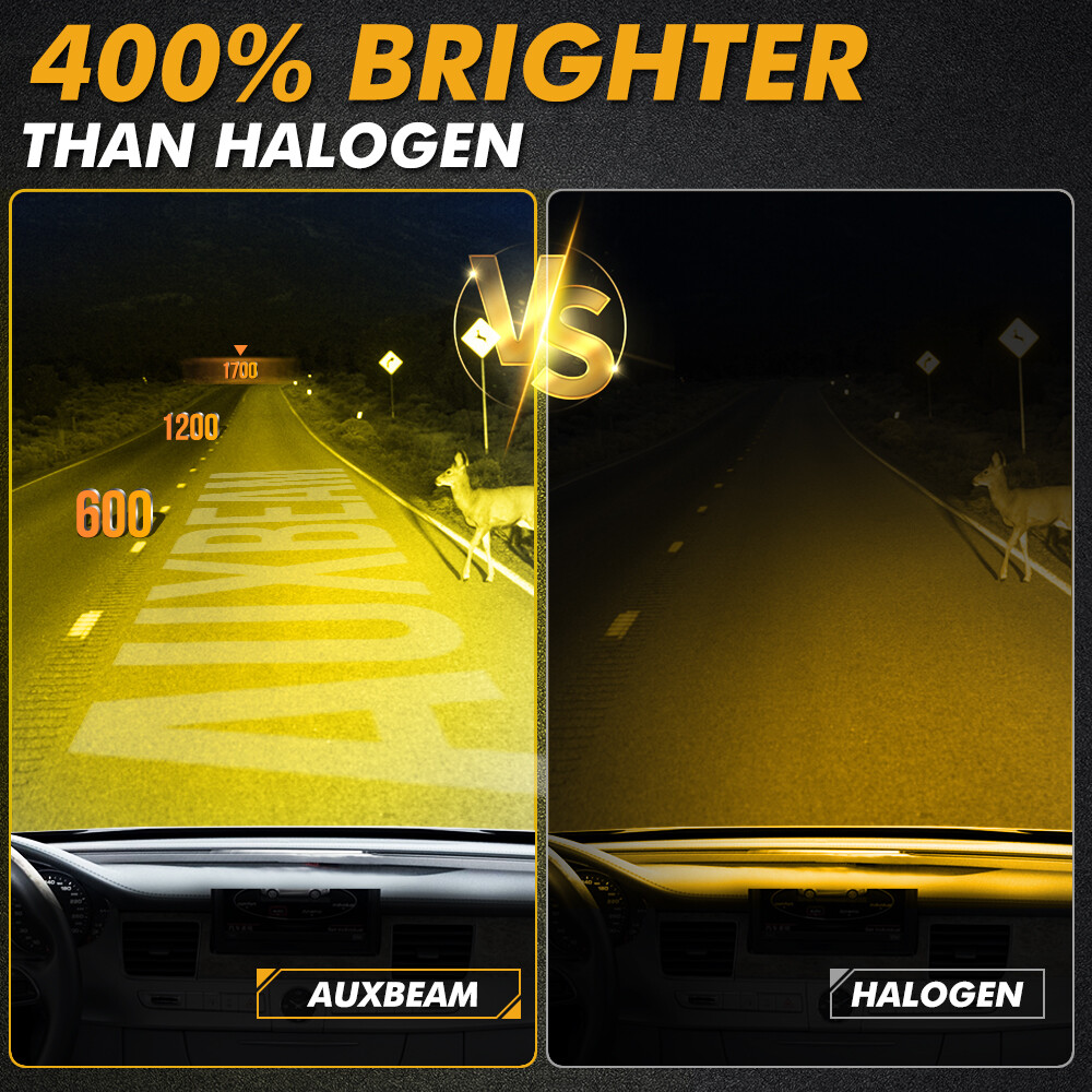 AUXBEAM 9005 HB3 LED Headlight High/Low Beam Bulbs Kit 3000K Super Yellow Bright