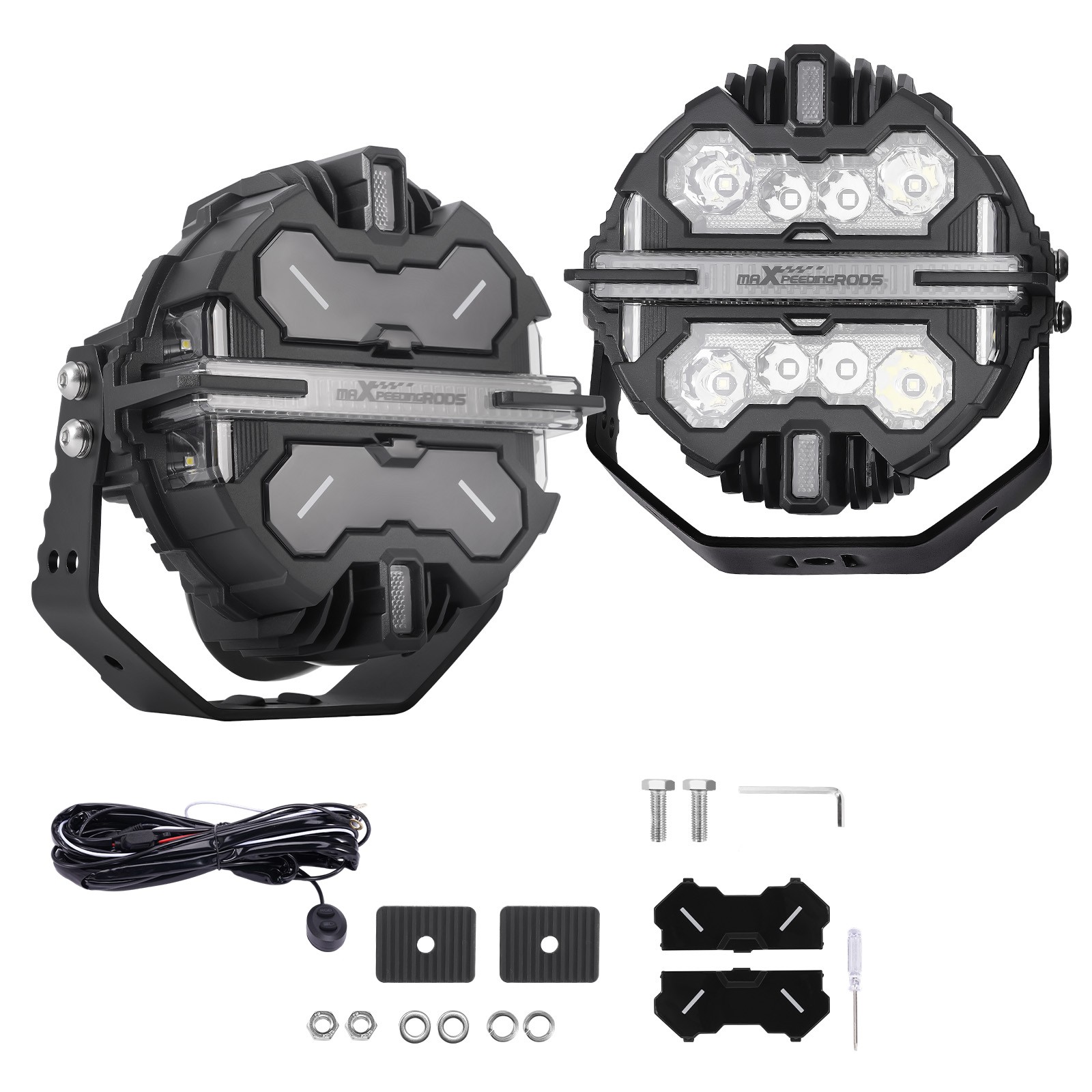 7 Inch LED Light Pods 270-Degree Beam Pattern Driving Light RGB DRL White 6000K