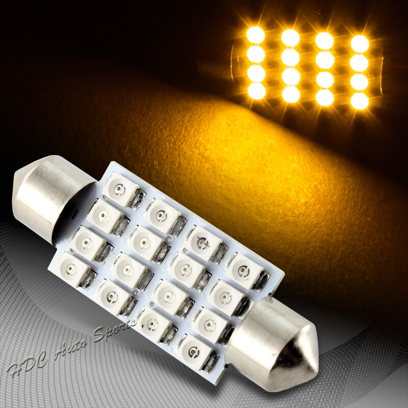 1x 41mm 16 SMD Amber LED Festoon Dome Map Glove Box Trunk Replacement Light Bulb