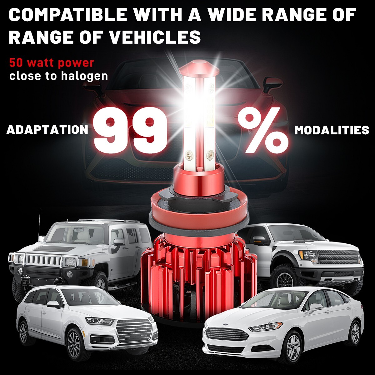 4-Sides H11 LED Headlight Kit Low Beam Bulbs Super Bright 360000LM 6500K White