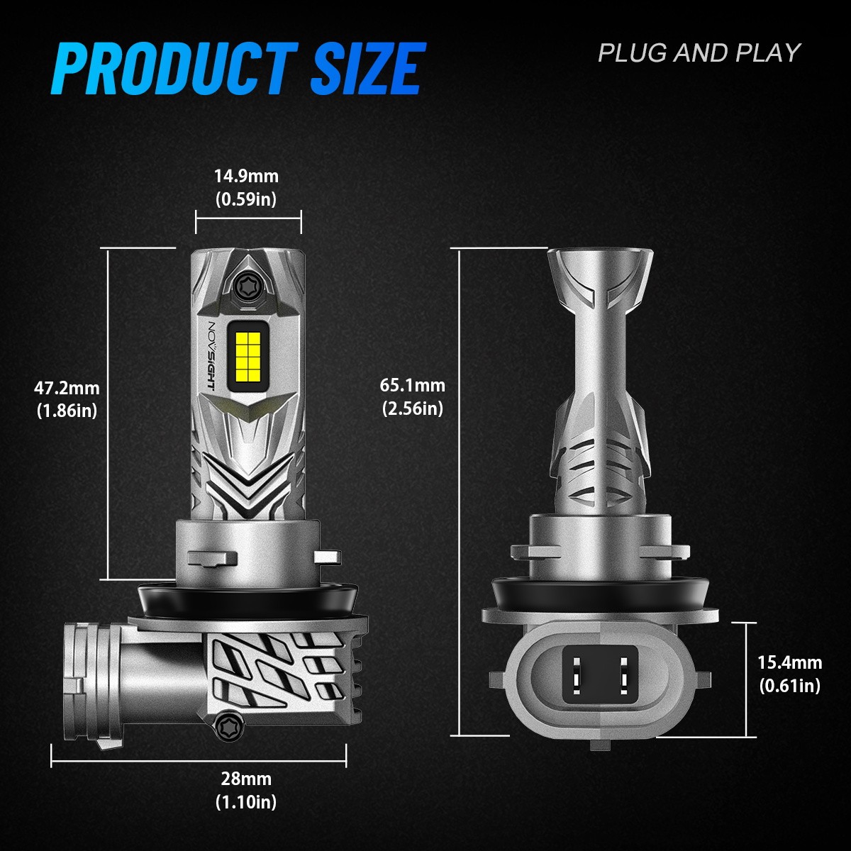 Novsight Combo 9005+H11 LED Headlight Super Bright Bulbs Kit White High/Low Beam