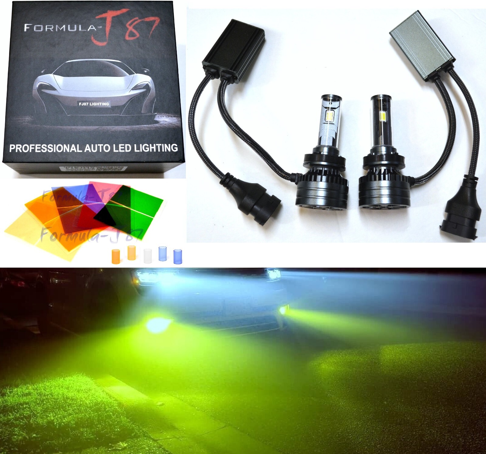 LED Kit F15 140W H11 Lime Yellow Two Bulbs Fog Light Replacement Plug Play Lamp