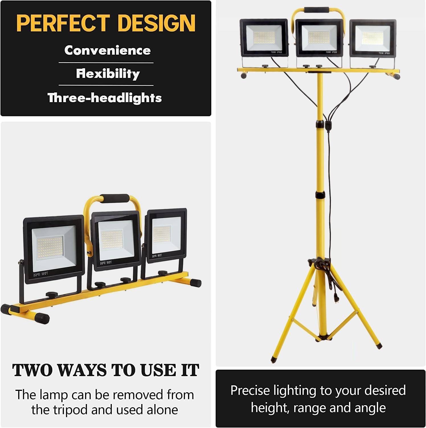 Durable 22000 Lumen LED Work Light with 360° Rotatable Heads & Adjustable Stand