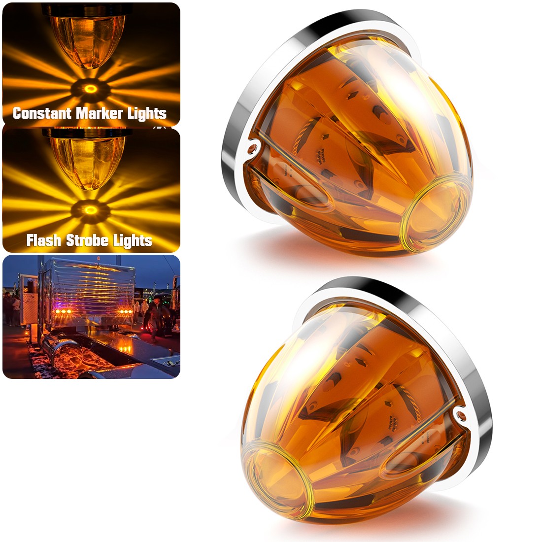 2x Amber LED Watermelon Lights Side Marker Cab Roof Clearance Warning Light