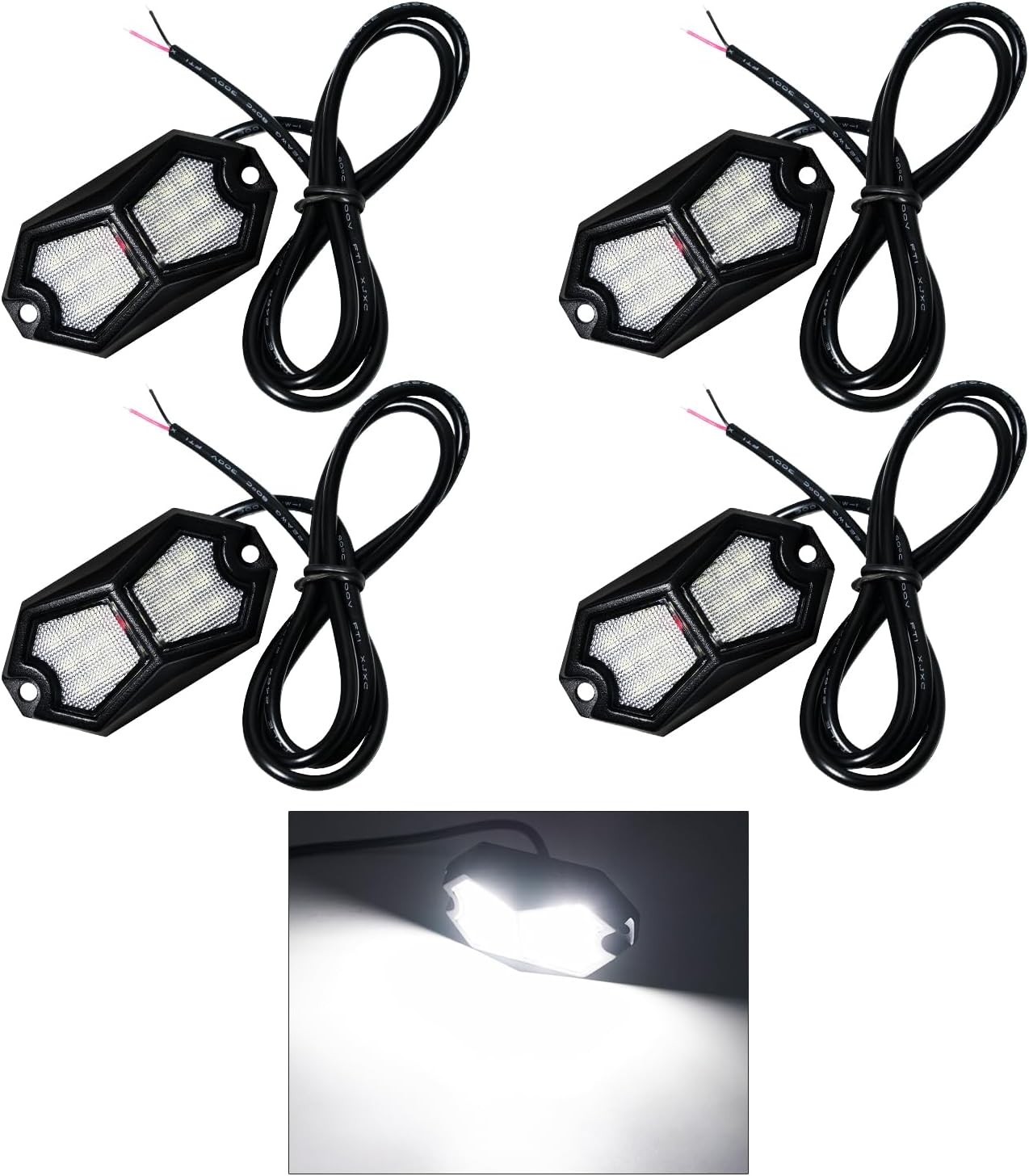 Led Rock Lights White 4 Pods 18LEDs 210 Degree Wide Angle IP68 Waterproof Alu…