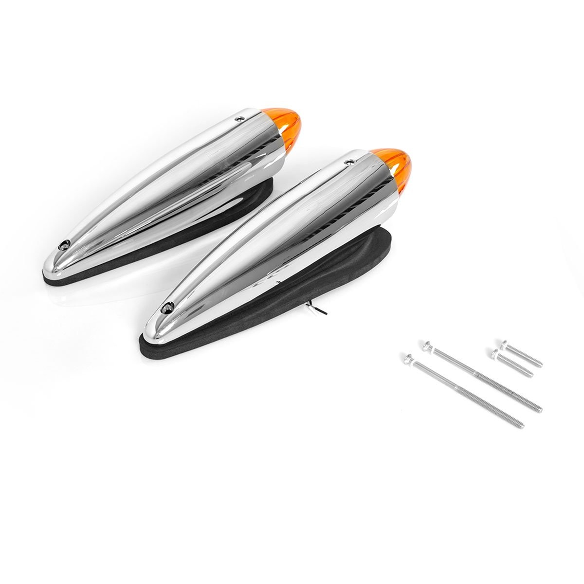 2x 19 LED Amber Torpedo Cab Marker Roof Running Top Lights Chrome Assembly 12V