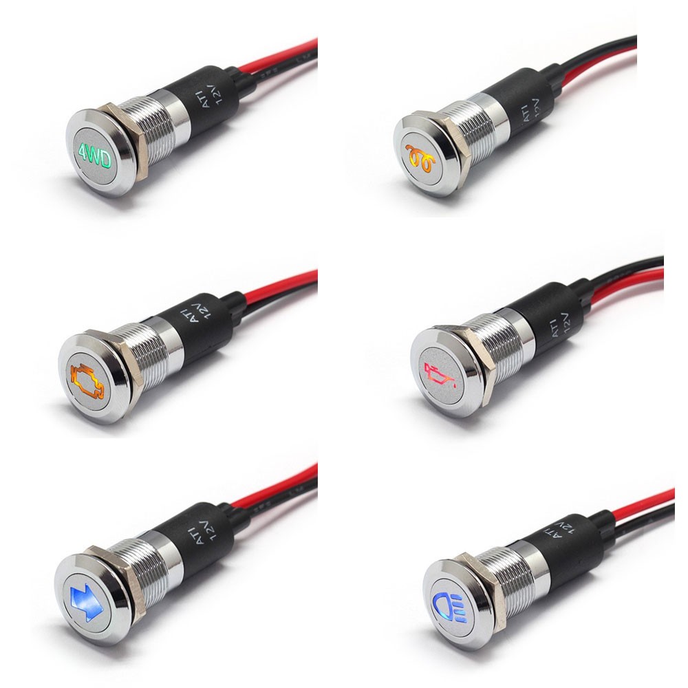 1 SET PL12MS mm 1/2″ 12V LED Signal Indicator Dash Light Chrome for Alpinetech
