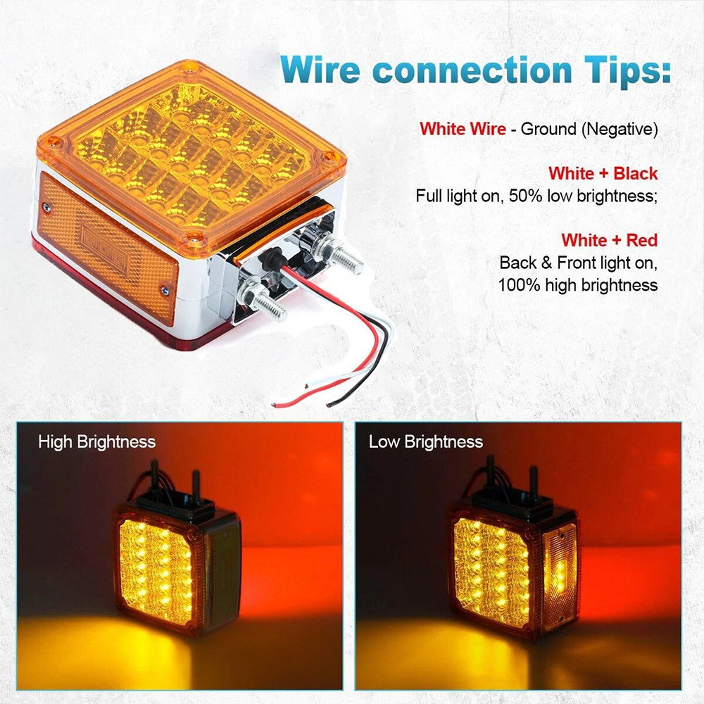 2X Amber+Red Square 39LED Double Face Stud Mount Cab Fender Turn Signal Lights