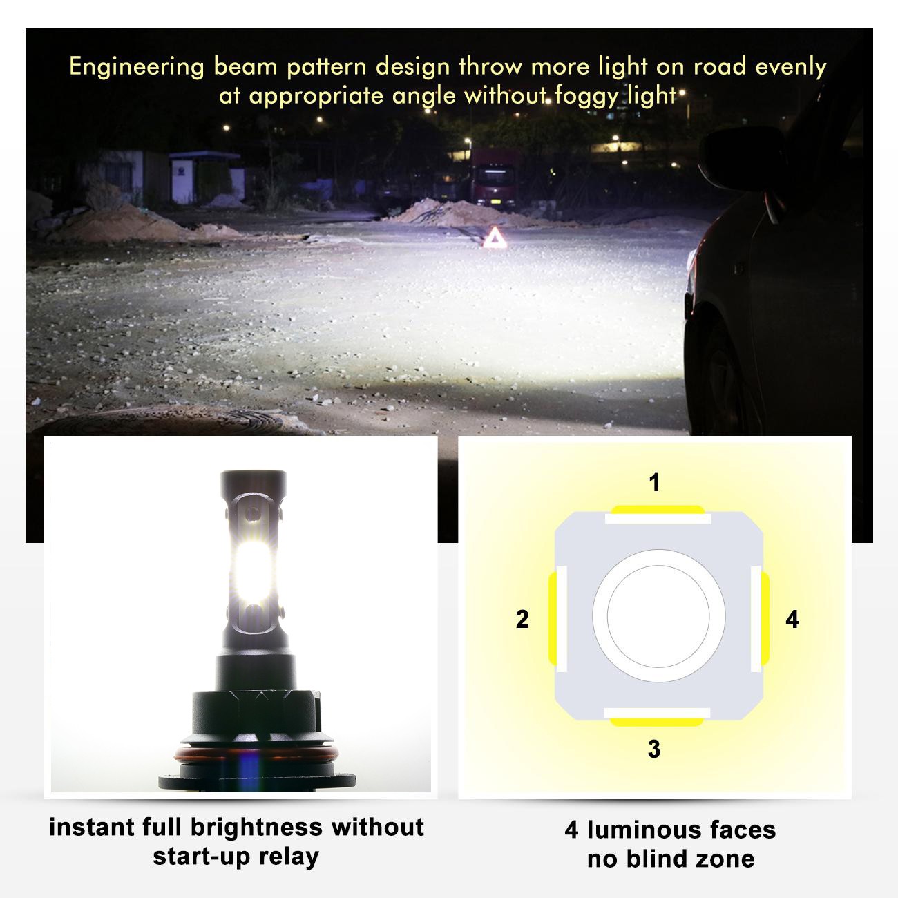 4Sides Combo 9007 H11 LED Headlight Comversion Kit High Low Beam Fog Light White