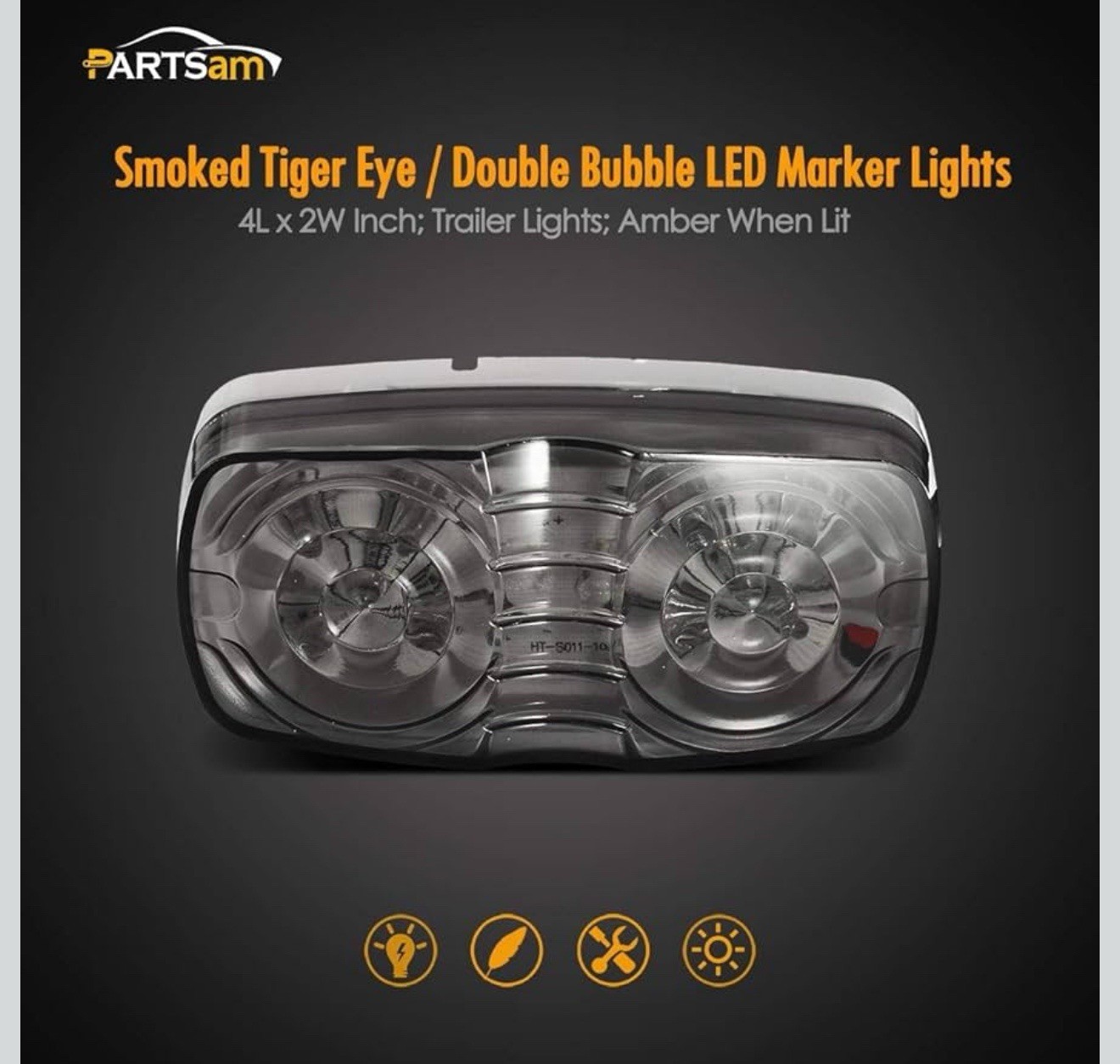 6 Pcs Double Bullseye Amber LED Side Marker Lights, Smoke Lens Rectangular