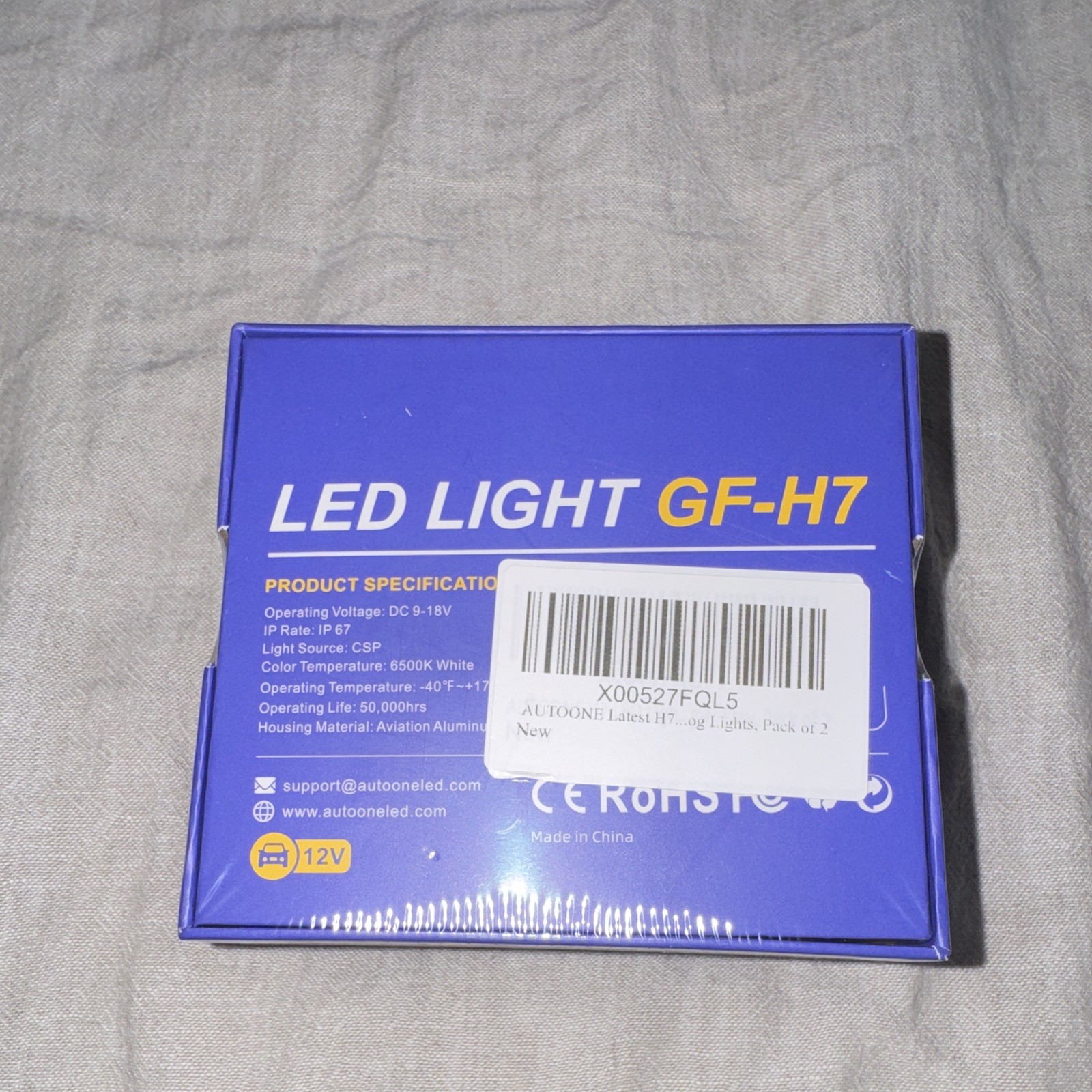 AUTOONE H7 LED Headlight Bulbs GF-H7 6500K White CSP Pack of 2 New Sealed