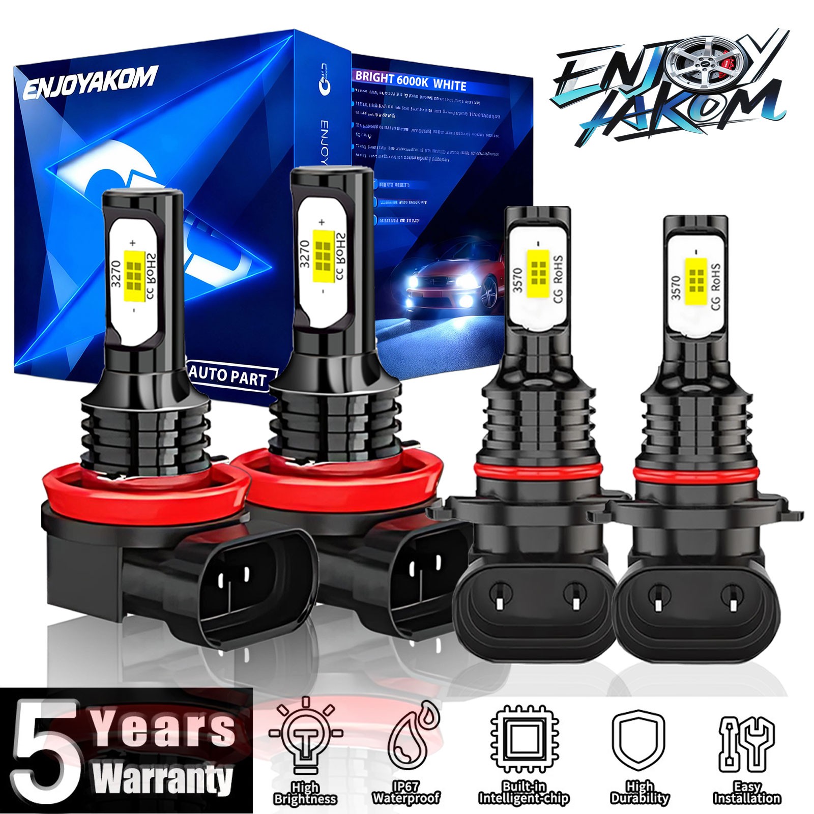 LED Headlights 9005 High Beam H11 Low Beam Bulbs Super Bright 6000K Xenon White