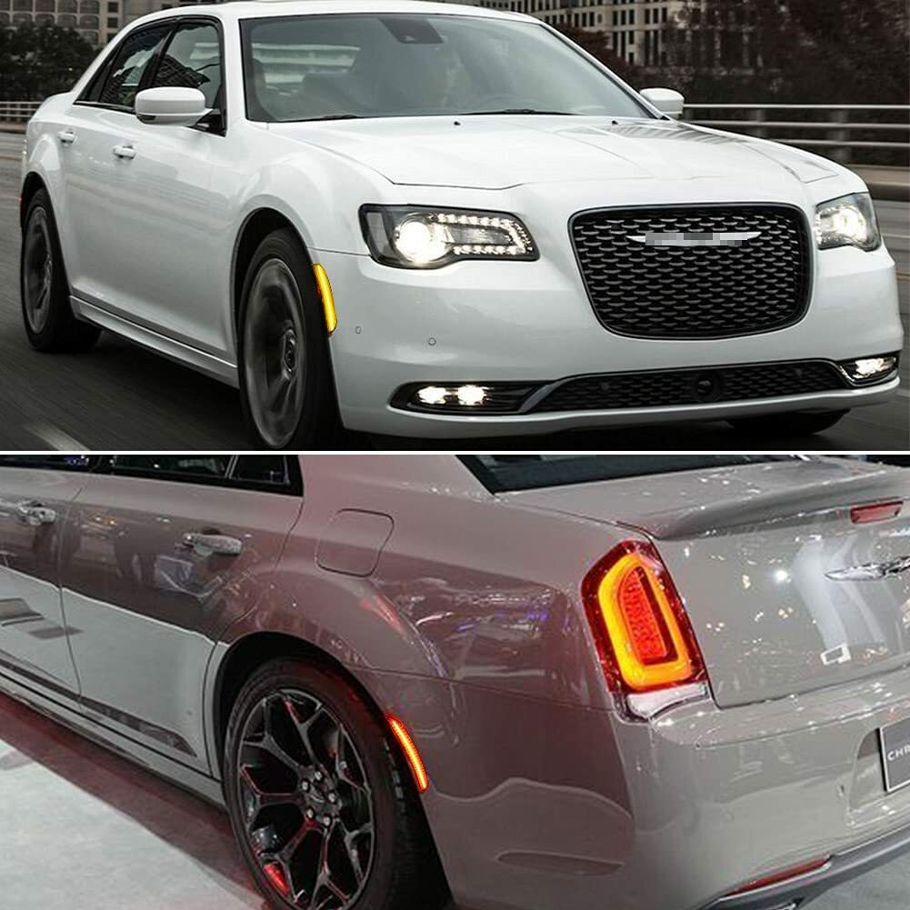 4PC Smoked Front&Rear LED Side Marker Light 2Row Lamp For 2015-2021 Chrysler 300