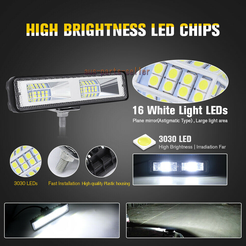 2X LED Work Lights 6 Inch 48W 12V Driving Strip Flood Beam light Bar SUV Offroad