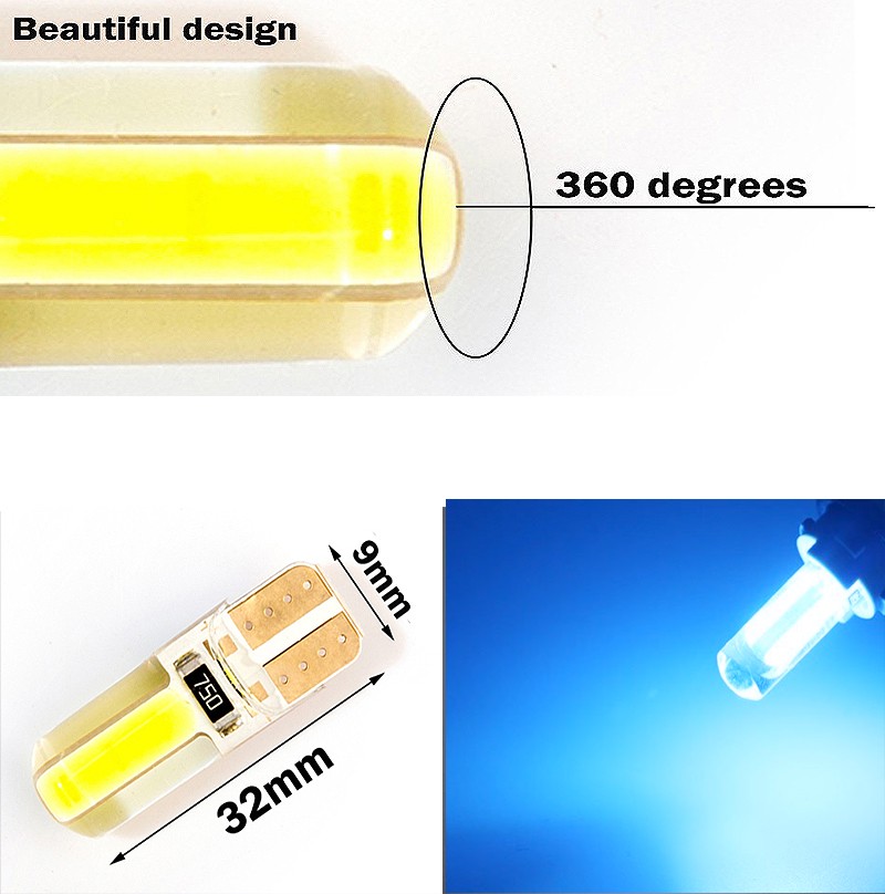 4pc Blue T10 168 194 2825 T15 W5W COB LED Fit Front Side Marker Light Bulbs L337