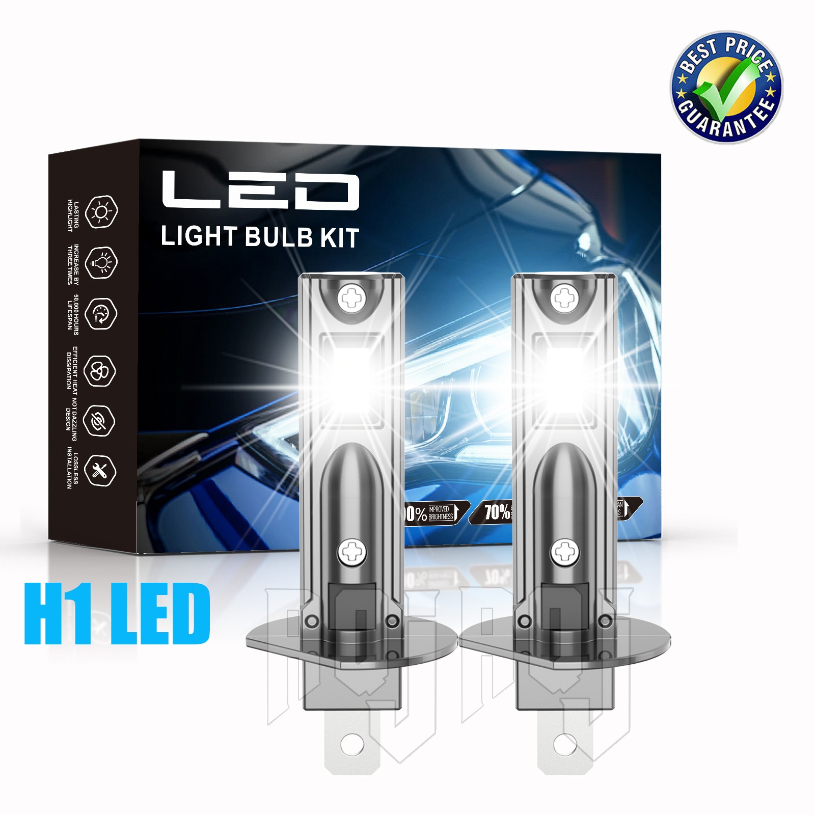 H1 6000K Super Bright White 60000LM CSP LED Headlight Bulb Kit High Low Beam DRL