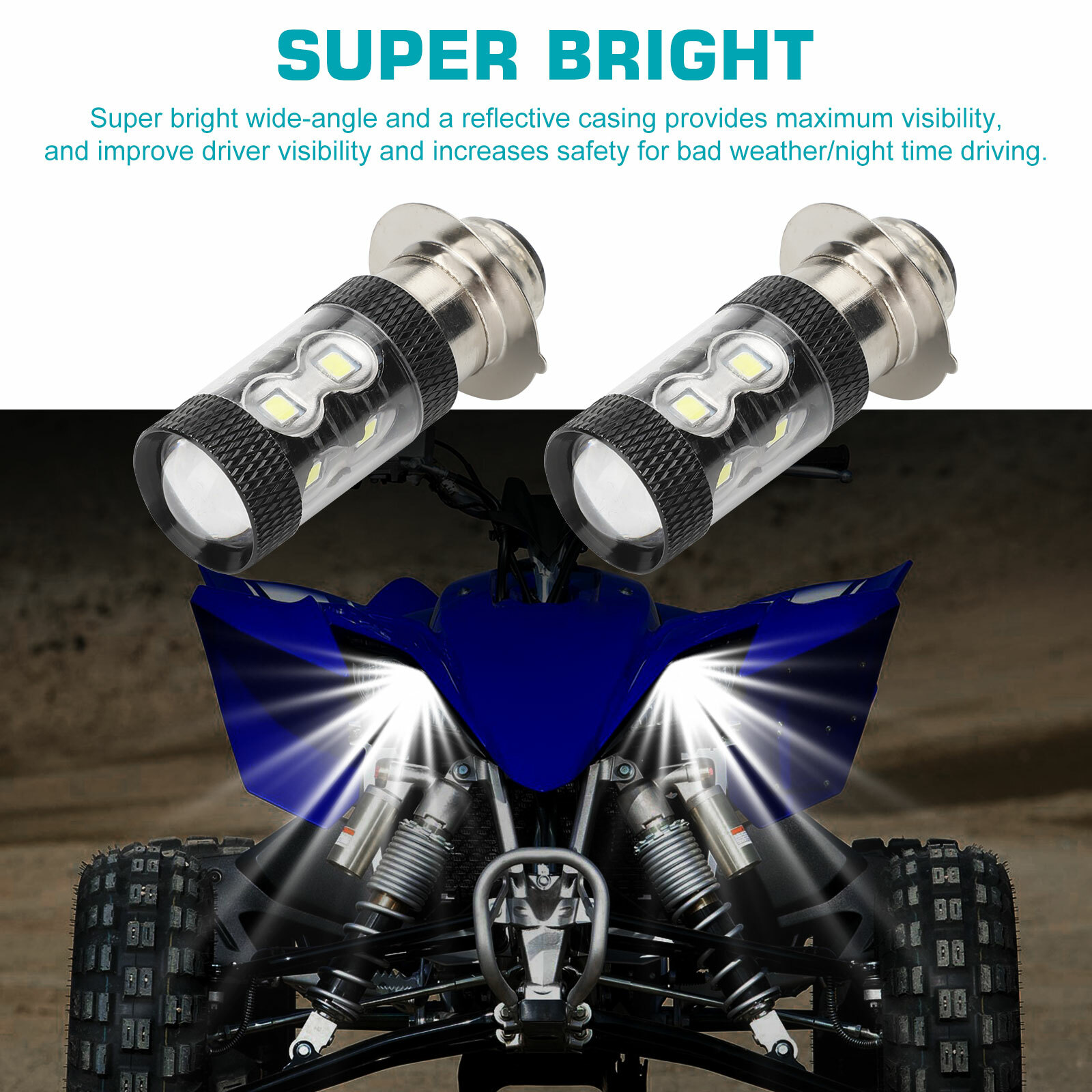 2x 6000K HID White H6M LED Headlight For Yamaha YFZ450R Rhino 700 Raptor YFM660