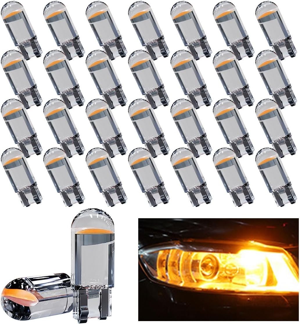 High Efficiency 30PCS 194 LED Bulbs, 12V, 50000 Hours Lifespan, Yellow Glow