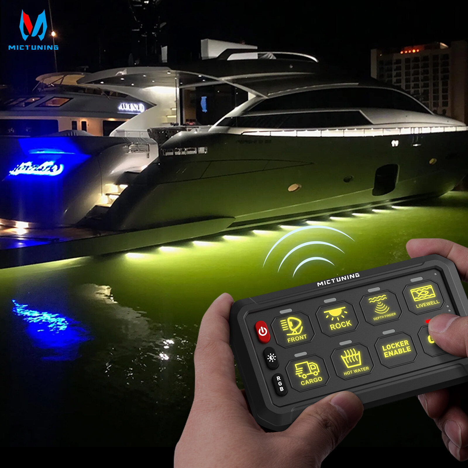 MICTUNING P1s Wireless RGB 8 Gang Switch Panel 12V Auxiliary Circuit Control Box