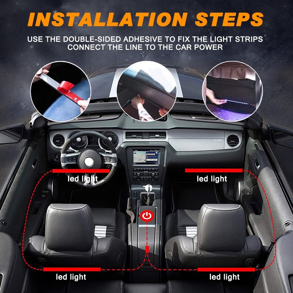 1T4 LED RGB Glow Interior Lamp Under Dash Footwell Seats Inside Lighting APP AAA