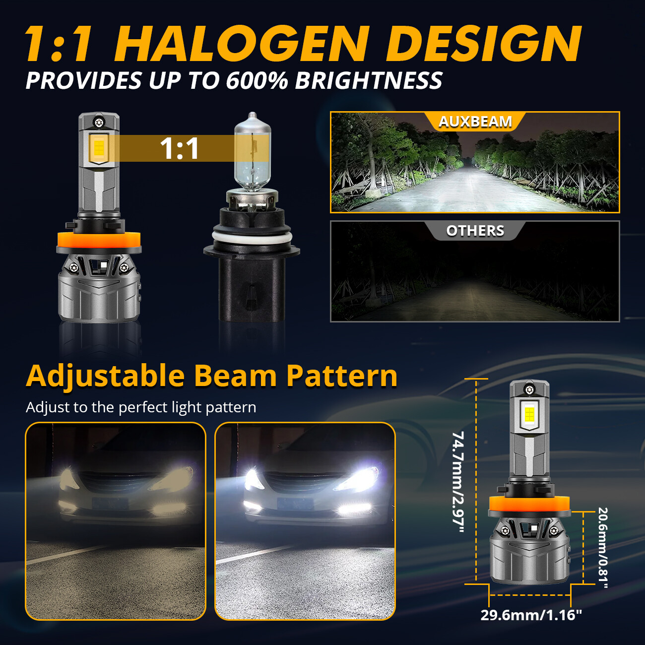 AUXBEAM Canbus LED Headlight High Low Fog Bulb 6500K For Mercury Milan 2006-2009