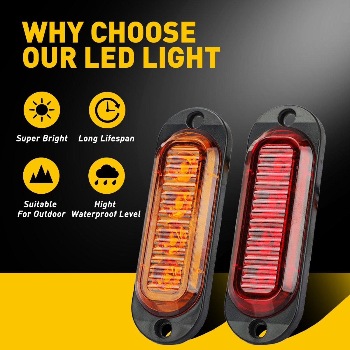 Marker Lights LED Truck Trailer Oval Clearance Side Light Amber Red DC 12-24V