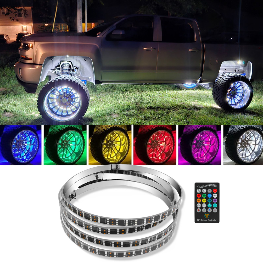 For Chevy Silverado 1500 2500 3500 15″ LED RGB Wheel Ring Rim Light Turn Signal