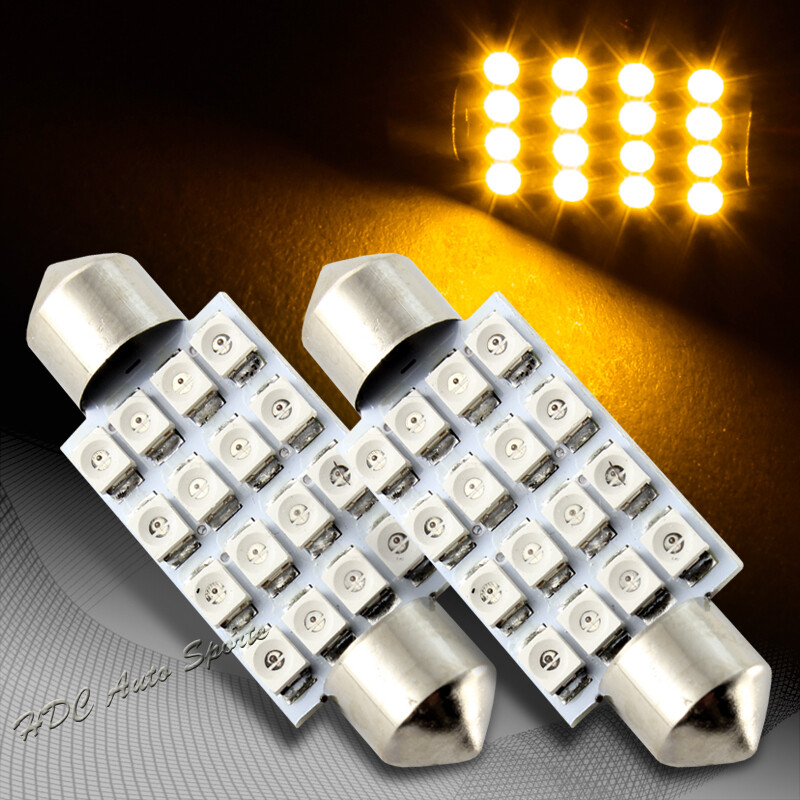 2x 41mm 16 SMD Amber LED Festoon Dome Map Glove Box Trunk Replacement Light Bulb