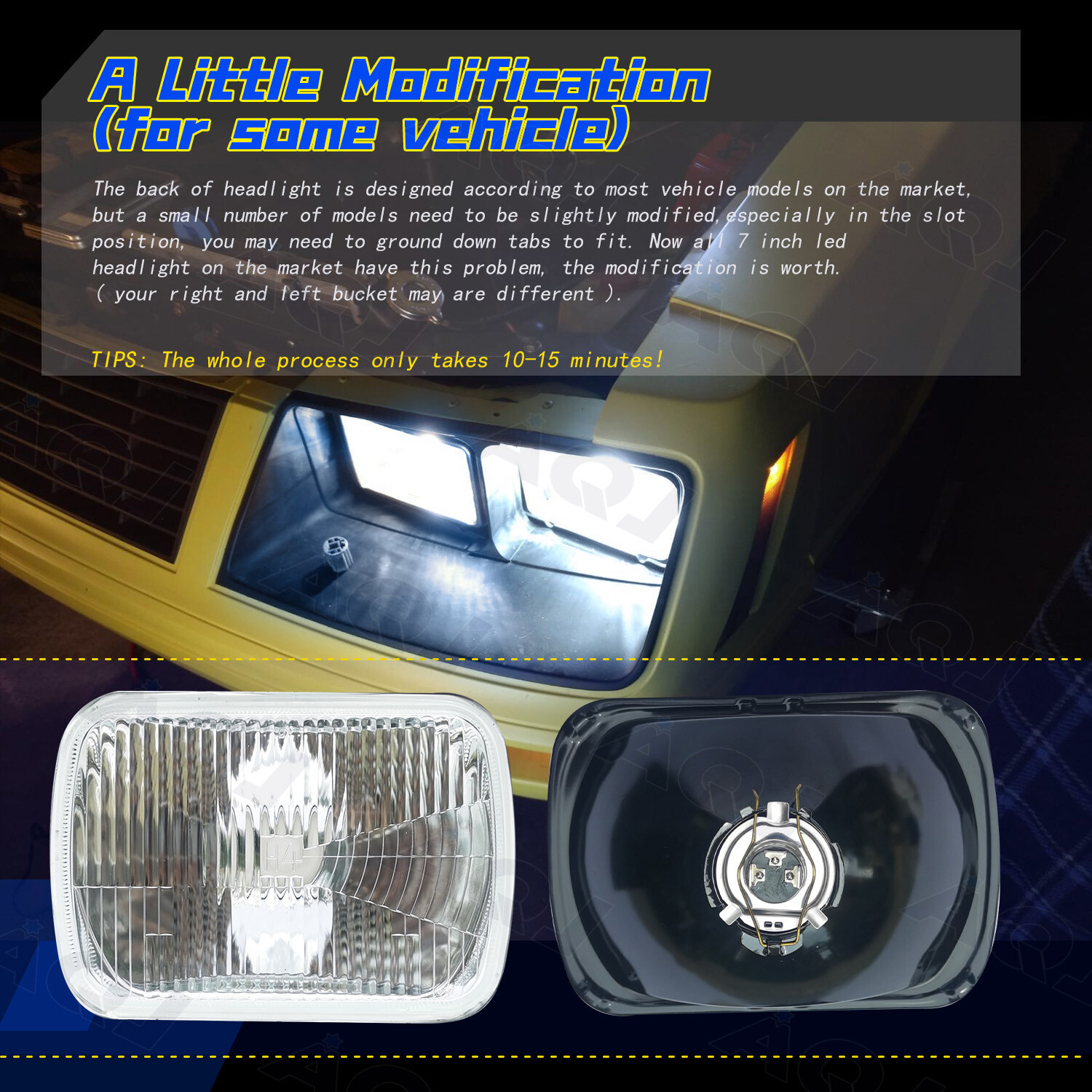 4PCS 4″X6″ LED Headlights High-Lo Beam Fit Chevy C10 Pickup 1981-87 Ford Mustang
