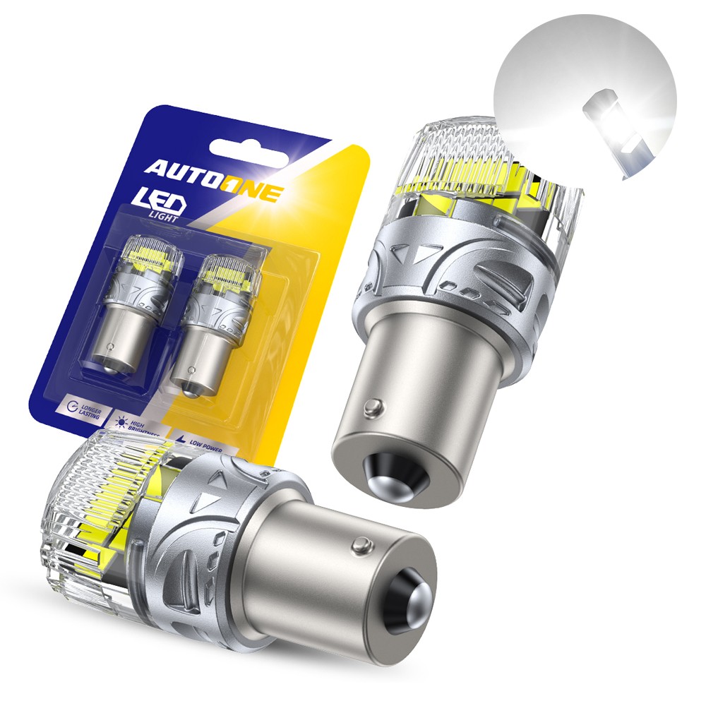 2PCS 1156 White Error-Free LED DRL Turn Tail Signal Light Bulb Silver-Body IP67