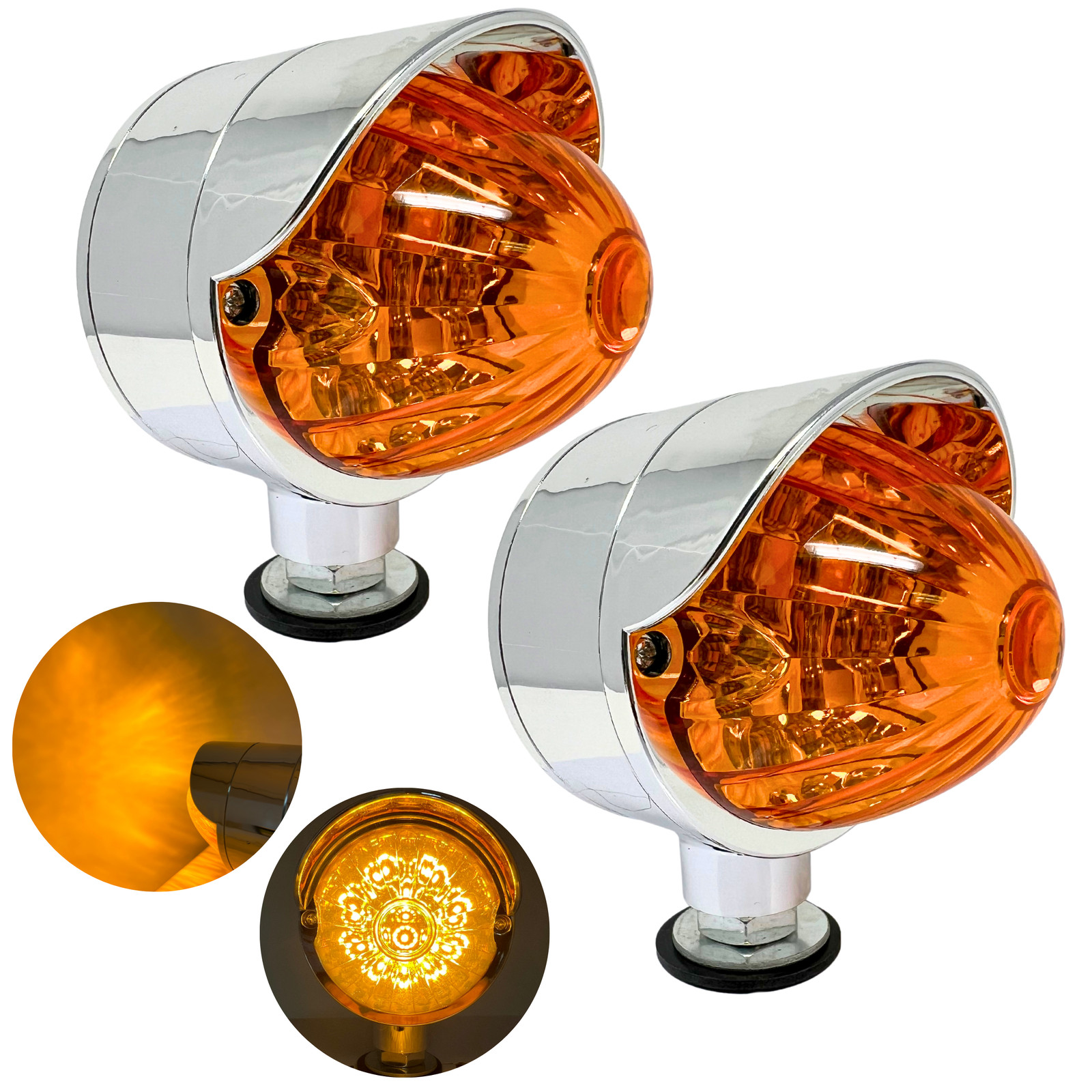 2Pcs Amber 18 LED Single Faced Watermelon Pedestal Lights Chrome Single Stud