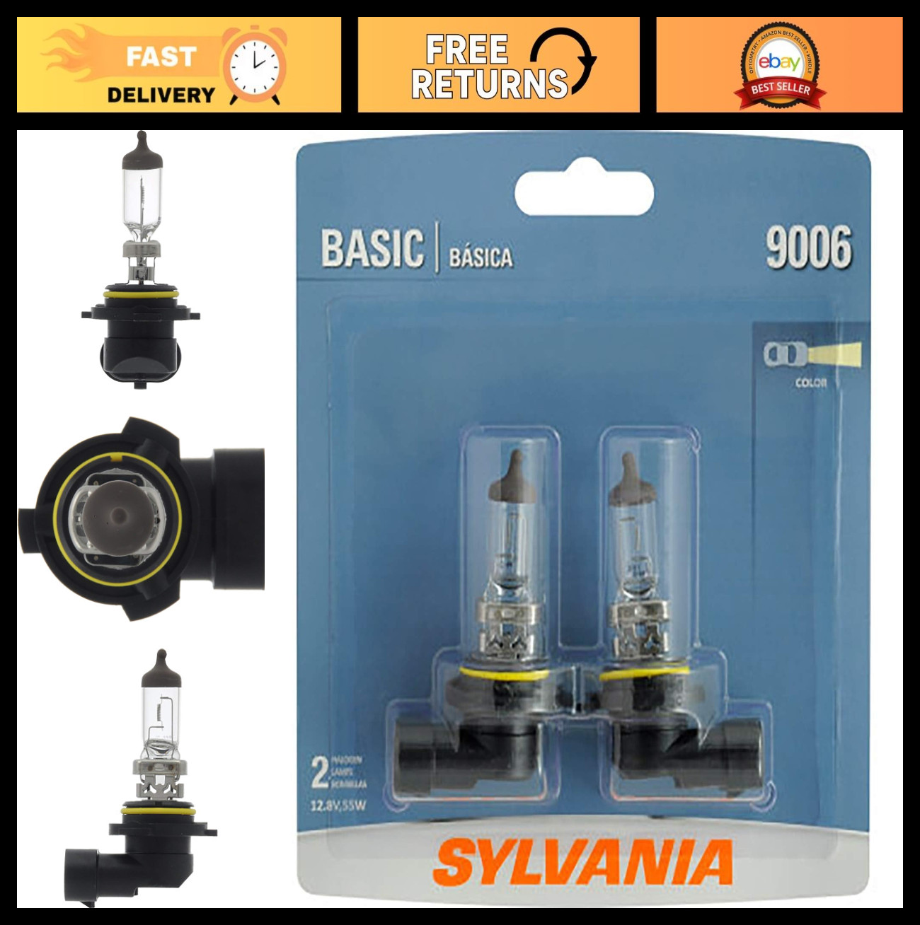 9006 Halogen Headlight Fog Daytime Running Light Bulbs – 2 Pack, Bright & Durabl