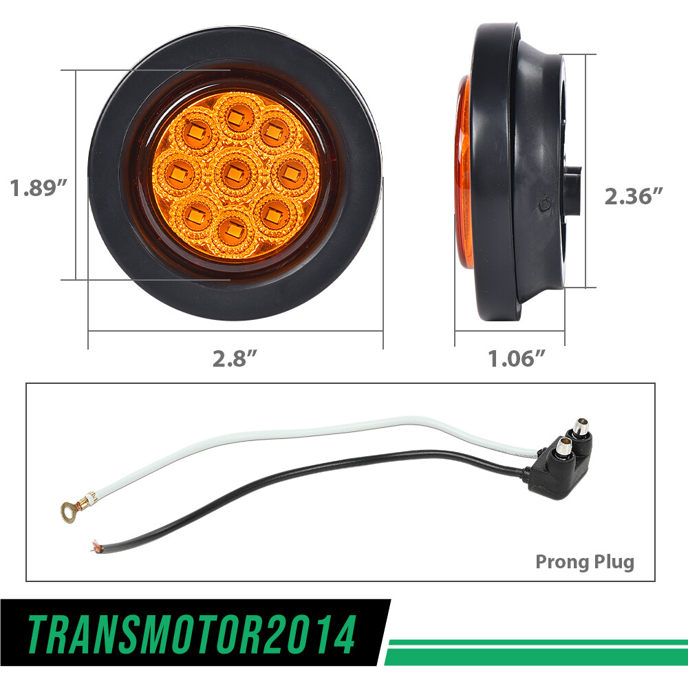 2x Amber 2″ Inch Round 9 LED Side Marker Clearance Lights Truck Trailer Lamp 12V
