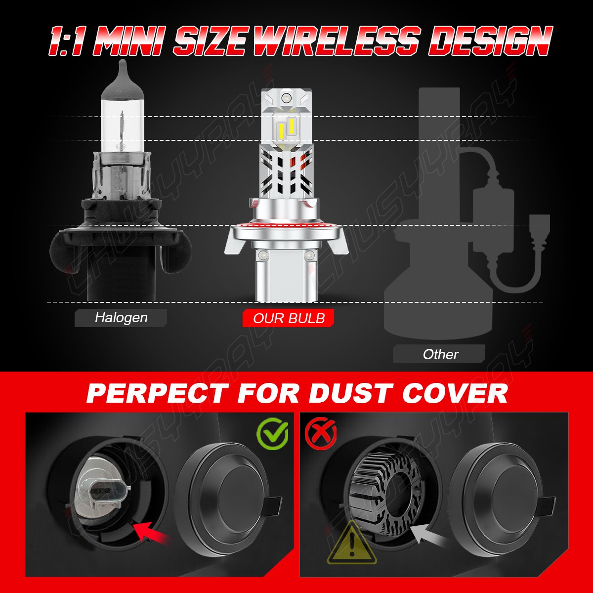 2Pcs H13 9008 LED Headlight Bulb 1:1 Size for GMC Yukon 2010 2011 2012-2014