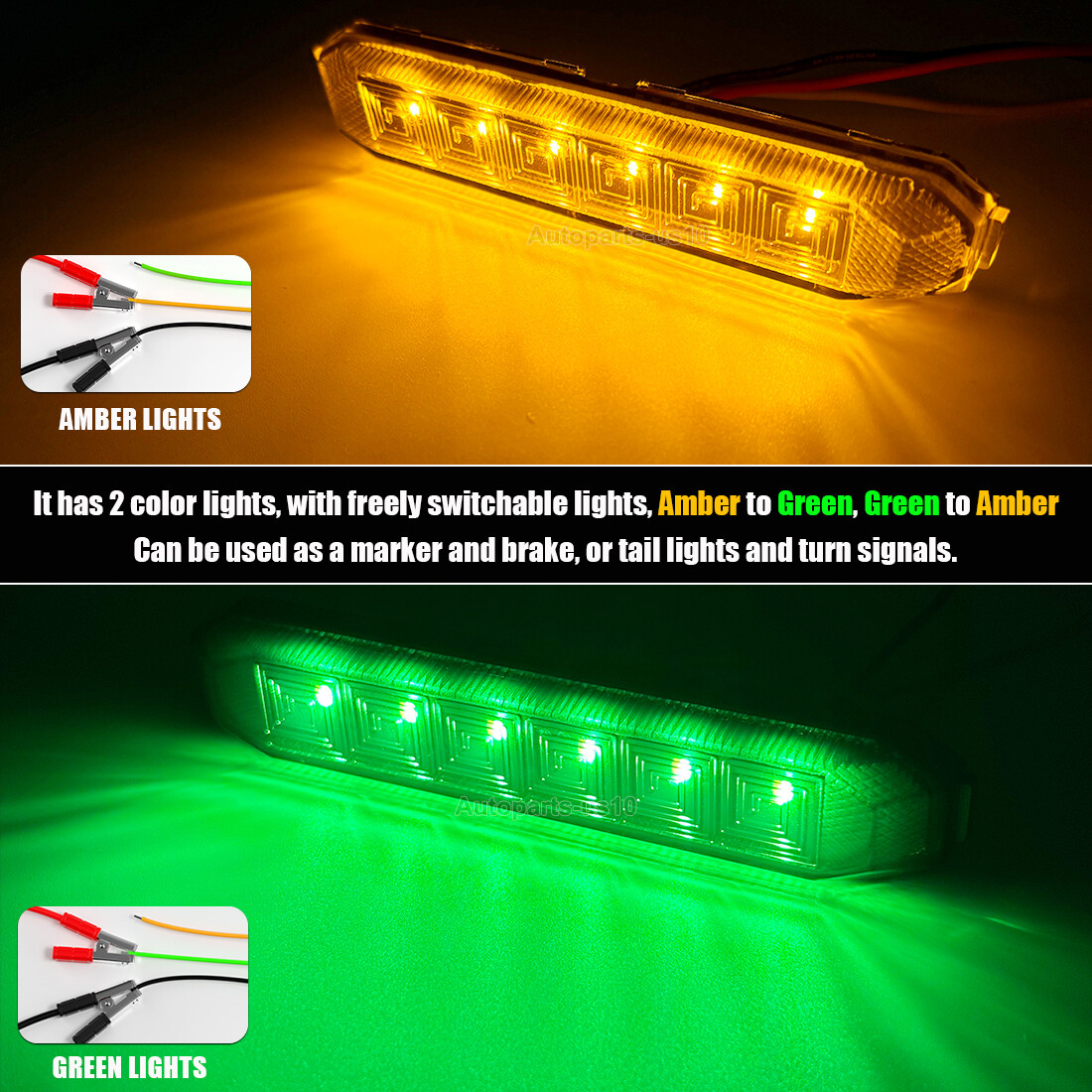 10x 4.7″ LED Side Marker Lights Strip Smoked Amber Green Dual Color Clearance
