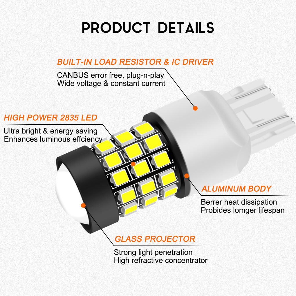 DYNITX Front Rear Turn Signal Light Strobe 7443 LED Bulb For Honda Accord Civic