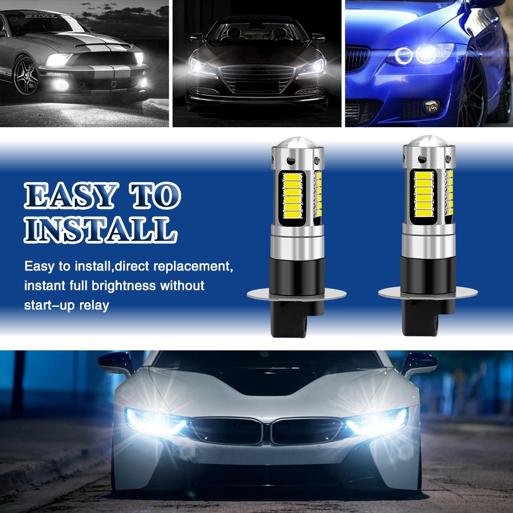 2x H3 LED 100W Extremely Bright 6000K Cool White Fog Light Lamp Driving Bulbs