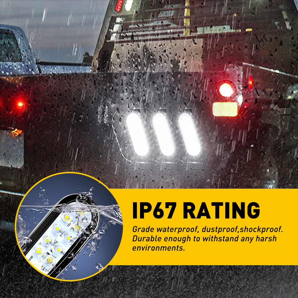 2X 6″ Inch White Oval 10LED Clear Backup Reverse Tail Trailer Light Grommet Plug