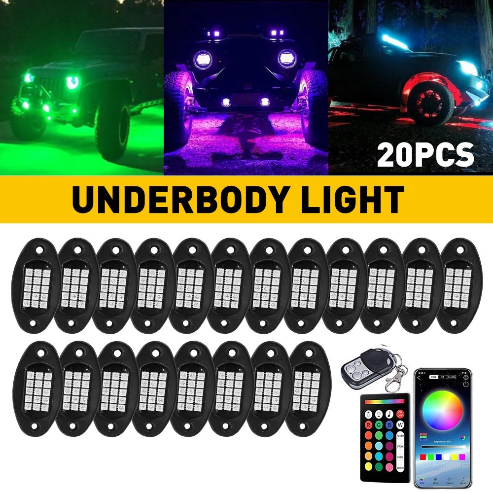 20x LED RGB Rock Light OffRoad License Plate Under Body courtesy Truck Bed Pods