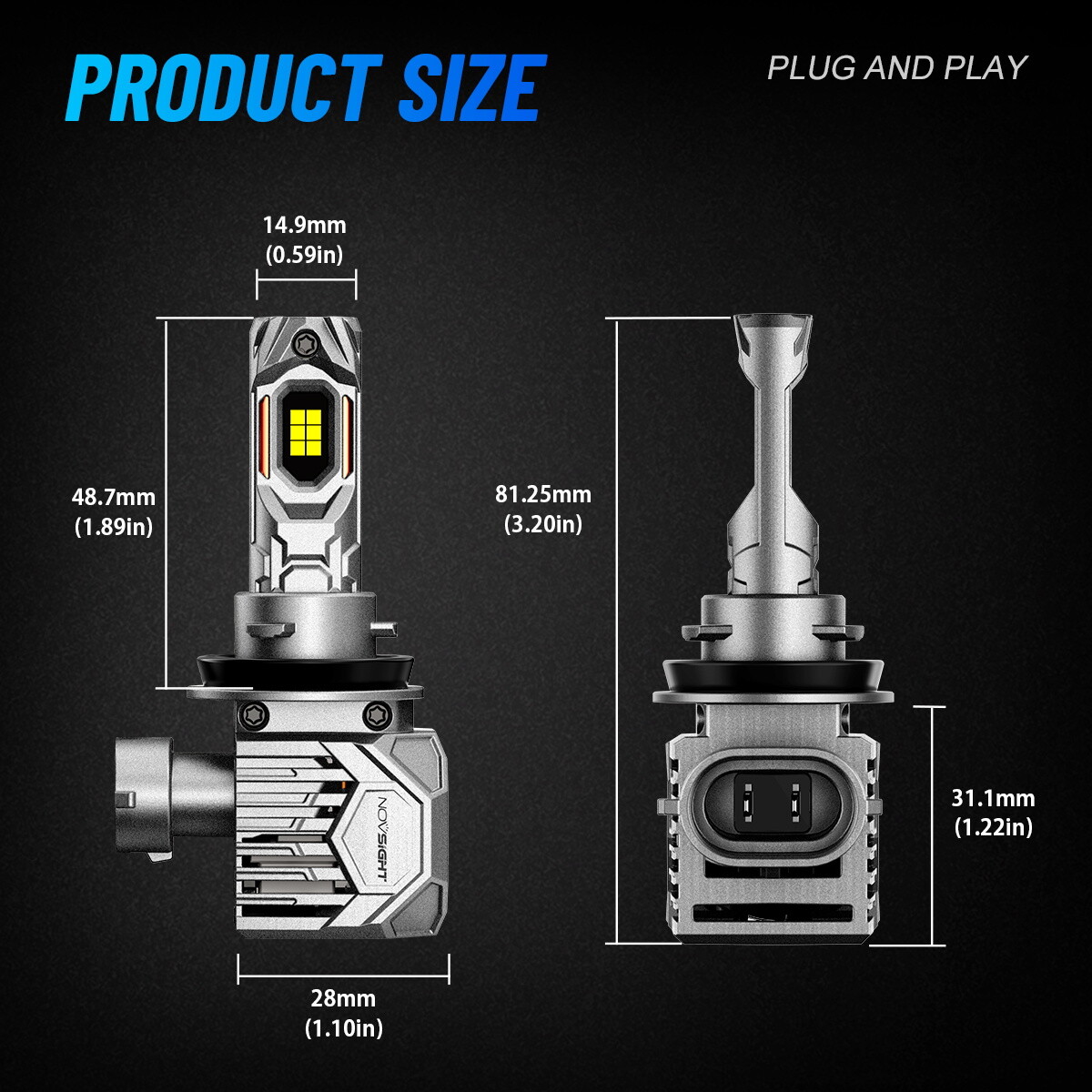 2PCS NOVSIGHT 30000LM H11 LED Headlight Bulbs Kit Combo 6500K 130W White Bright