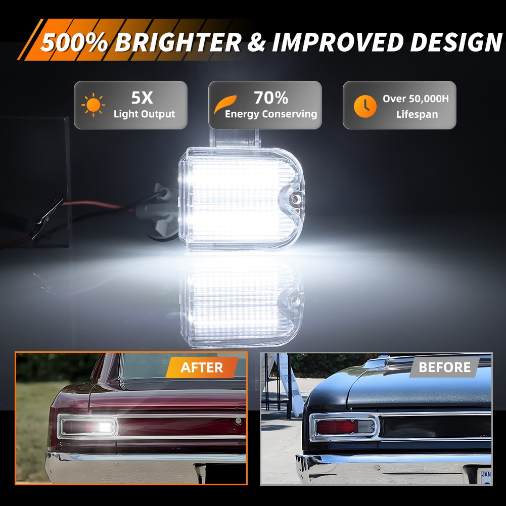 2X Clear White LED Backup Reverse Light Lenses For 1966 Chevy Chevelle & Malibu