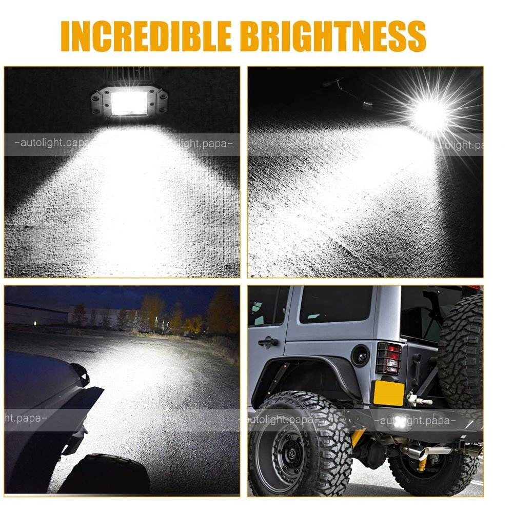 2x 5″ Flush Mount LED Work Light Bar Spot Pods Backup Reverse Fog Offroad & Wire