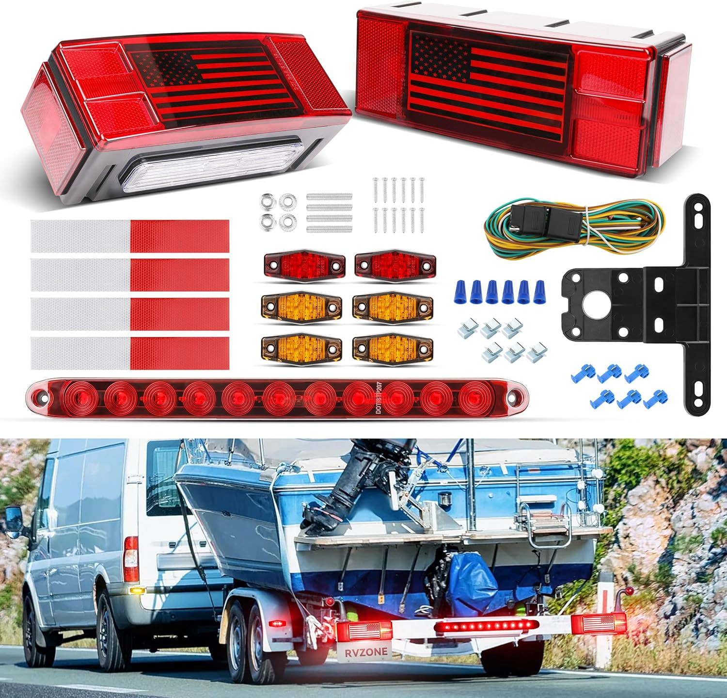 LED Trailer Lights Kit Waterproof IP68 Utility Boat Trailer Light Set Wiring Kit
