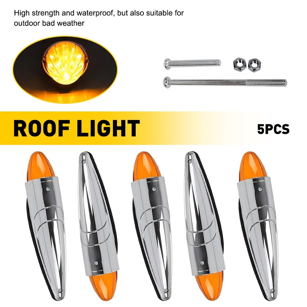 5-50X Amber Torpedo Cab Marker Lights 17-LED Truck SUV Roof Lights Top Clearance