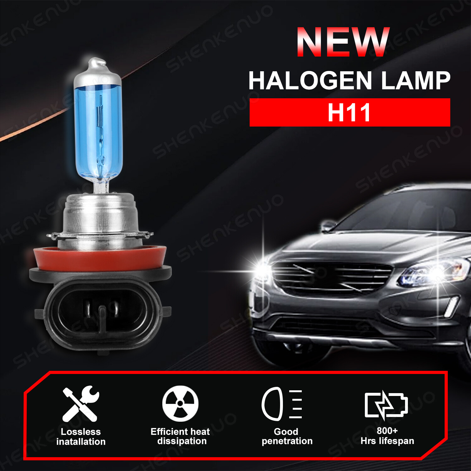 H11+H11 Headlight Super Bright Bulbs Halogen 4200k Warm White 8000LM Hi/Low Beam
